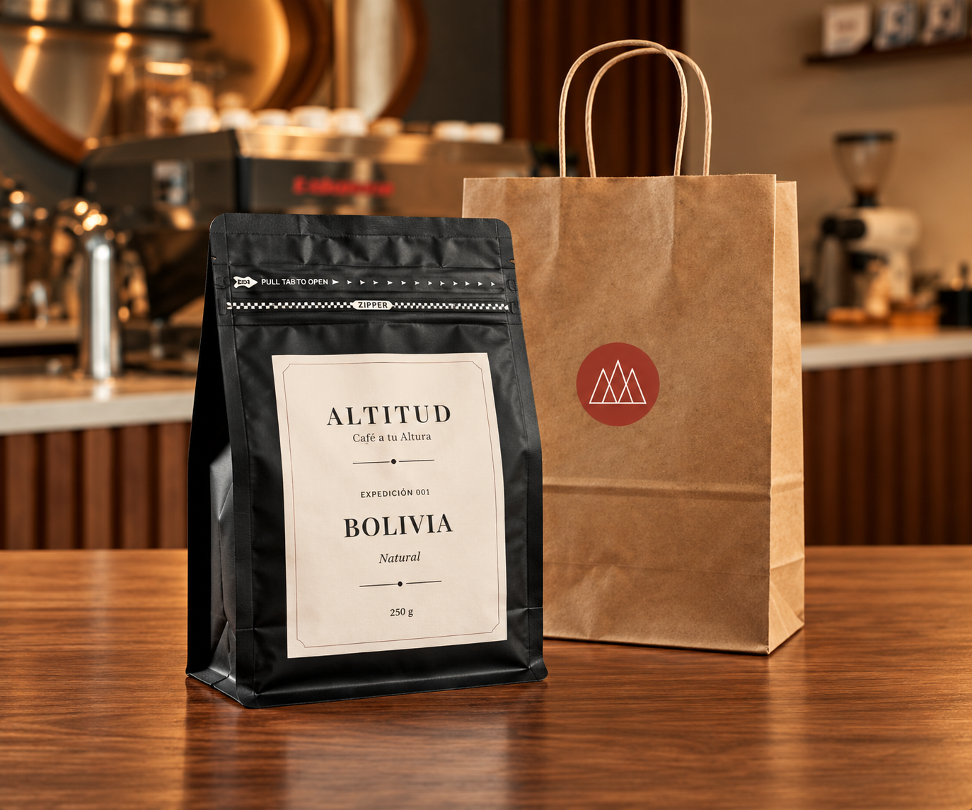 Packaging real de cafés ALTITUD